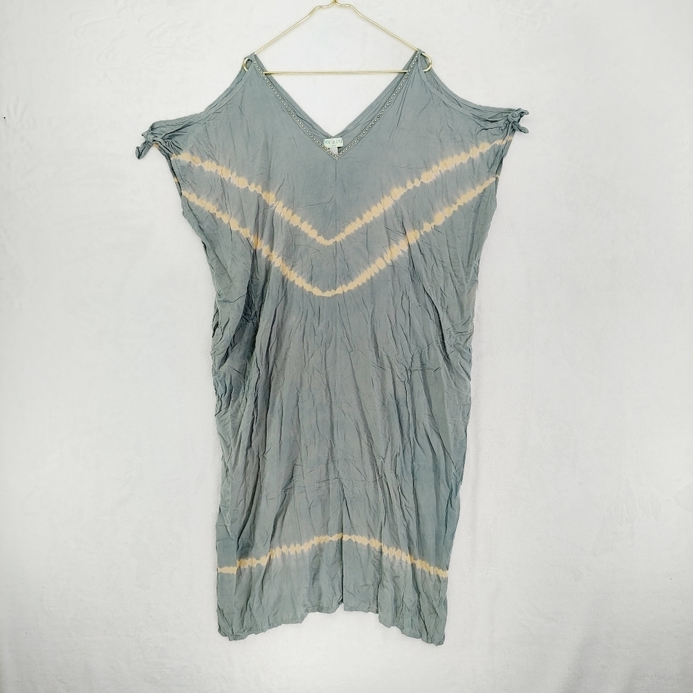 Lani Lau Tunic Blouse One Size Gray Summer Swim Coverup P6537